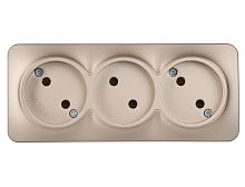 GLORY Розетка 3-местная для открытой установки без заземления без защитных шторок 10А РС23-2-ХШм шампань матовый IEK | код ERH30-K37M-10 | IEK