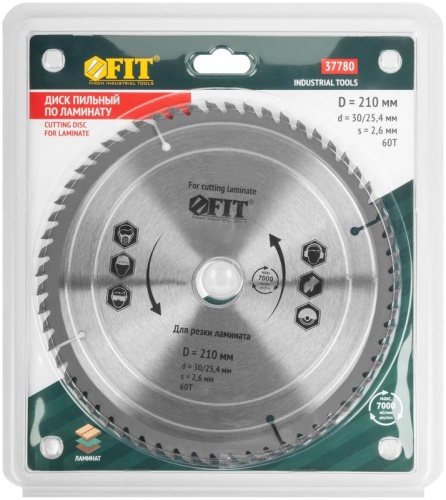 Диск пильный для циркулярных пил по ламинату 210x30/25.4x60T | код 37780 | FIT фото 3