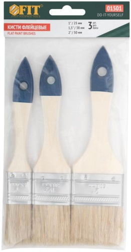 Кисть флейцевая синяя ручка набор 3шт(1дюйм 1.5дюйм 2дюйм) FIT 01501 фото 3