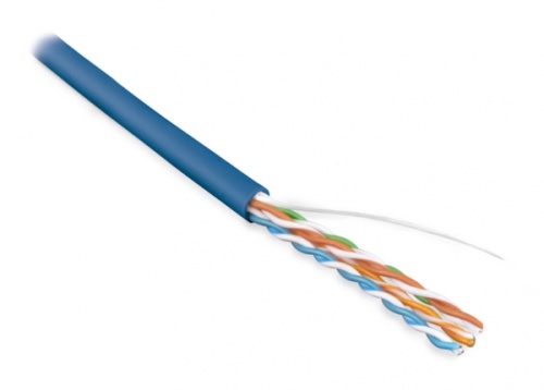 Кабель витая пара неэкран. U/UTP категория 5e 4 пары (24 AWG) одножильный (solid) LSZH нг(С)-HF синий, Hyperline UUTP4-C5E-S24-IN-LSZH-BL-305 (305 м) | код 257780 | Hyperline