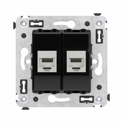 Компьютерная розетка RJ-45 без шторки в стену, кат.6А двойная экранированная, Avanti, Черный квадрат | код 4402774 | DKC