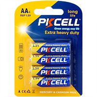 Солевой элемент питания PKCELL R6P-4B тип - AA 4 шт в блистере | код R6P-4B | PKCELL
