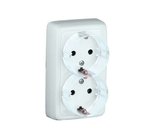 Розетка двойная наружная с заземлением с изоляционной пластиной белая (стакан) | код РА16-183 | HEGEL