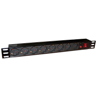 Блок розеток 19, 1-фазный с выключателем, 10A / 250V, 8xSchuko, без шнура питания, разъем C14 | код TWT-PDU19-10A8P | TWT