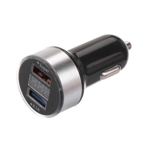Автозарядка в прикуриватель 2хUSB с дисплеем (АЗУ) (1000+2100 mA) серебристая REXANT | код 18-1947 | REXANT