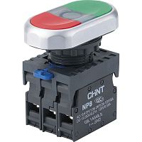 Двойная, кнопка NP8-11SD/3 зеленый, AC110-230В(LED), 1НО+1НЗ, IP65 (R) | код 667563 | CHINT