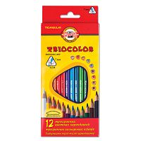 Карандаши цветные KOH-I-NOOR Triocolor , 12 цветов, трехгранные, грифель 3,2 мм, европодвес, 3132012004KSRU | код 180821 | KOH-I-NOOR