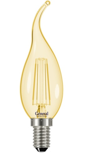 Лампа светодиодная филамент GLDEN-CWS-7-230-E14-4500 1/10/100 золотое стекло потребляемая мощность 4Вт | код 649930 | GENERAL