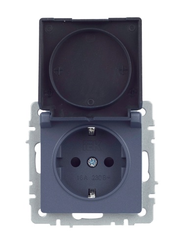 BRITE Розетка 1-местная с заземлением с защитными шторками и крышкой 16А IP44 РСбш10-3-44-БрМ маренго | код BR-R16-16-44-K35 | IEK фото 8