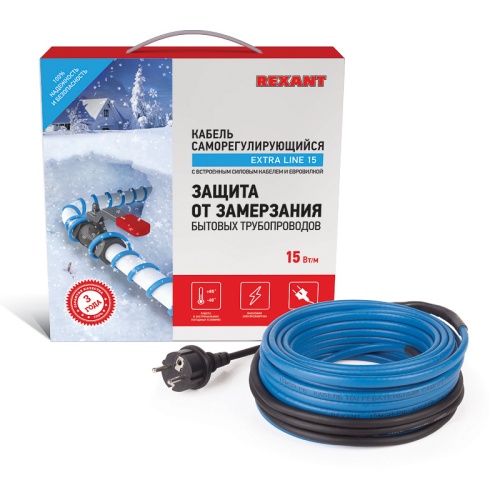 Кабель греющий саморегулирующийся REXANT 15MSR-PB, на трубу, 25 м/375 Вт | код 51-0623 | REXANT