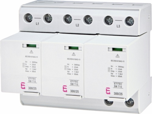 Ограничитель перенапряжения ETITEC SM T12 300/25 (3+0, 6p, TNC) | код 002440560 | ETI