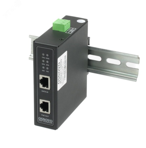 Инжектор PoE 2хRJ45 10/100/1000 Мб/с, 802.3af/at/bt, до 90 Вт DC 52В | код Midspan-1/903G(Booster) | OSNOVO