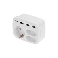 Тройник электрический 16А с/з+2х2.5А+3хUSB-A 2.4А+USB Type-C 3А бел. | код 11-1250 | Rexant