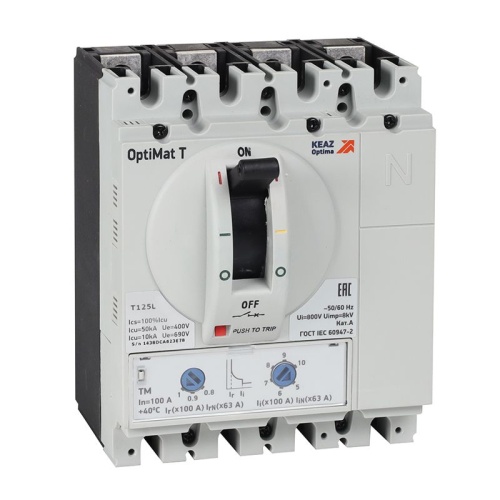 Выключатель автоматический OptiMat T125L TM 125A 4P | код 355751 | КЭАЗ