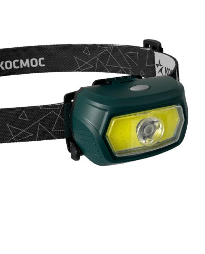 Фонарь аккумуляторный налобный 3Вт XPE LED+5Вт COB LED с коллиматорной линзой съемный Li-ion 18650 1200мА.ч корпус ABS-пластик USB-шнур type C доп. держатель для батареек 3xААА регулируемый эласт. ремешок | код KOC509Lit | КОСМОС