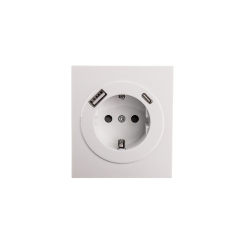 Розетка STRONG 1-ая с/з с/у з/ш 16А с USB A+C быстрой зарядки 5В/3А жемчуг KRANZ | код KR-78-0704-4 | KRANZ