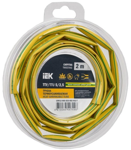 Трубка термоусадочная ТТУ нг-LS 5/2.5 желт./зел. (уп.2м) | код UDR12-005-D25-002-K52-T | IEK