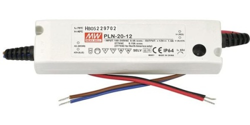 Источник питания AC-DC, 20Вт, вход 90...277В AC 47...63Гц, ККМ, выход 48В/0.42А, рег. 0.32…0.42А, изоляция 3750В AC, в кожухе, IP64, 147х37х28 мм, -30...+60С | код PLN-20-48 | MeanWell