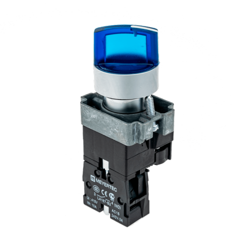 Переключатель с LED подсветкой, 220V AC/DC, синий, 2 полож. 1NO, фикс., мет. MTB2-BK2663 | код 58217 | MEYERTEC