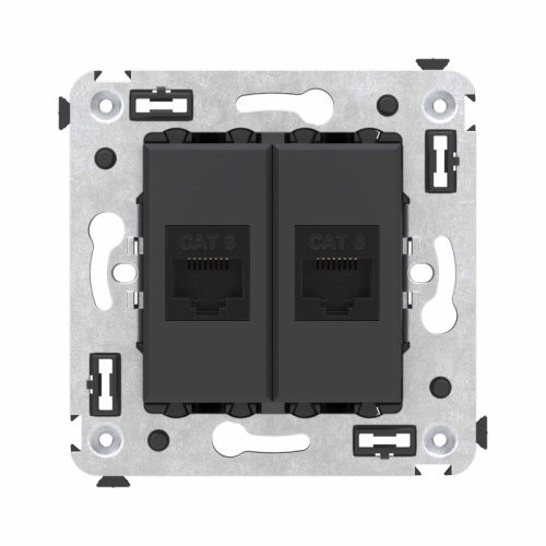 Компьютерная розетка RJ-45 без шторки в стену, кат.6 двойная, Avanti, Черный матовый | код 4412694 | DKC
