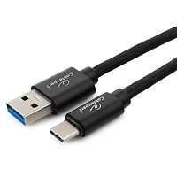 Кабель USB 3.0 Cablexpert CC-P-USBC03Bk-1M, AM/Type-C, серия Platinum, длина 1м, черный, нейлоновая оплетка, блистер | код CC-P-USBC03Bk-1M | Cablexpert