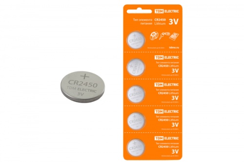 Элемент питания CR2450 Lithium 3V BP-5 TDM | код SQ1702-0031 | TDM
