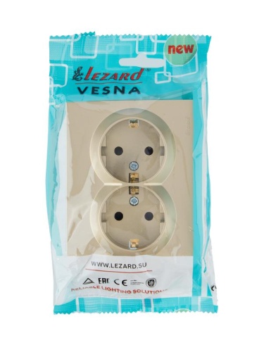 VESNA Розетка двойная с защитой от детей ПБТ золото | код 742-3600-178B | LEZARD фото 3 VESNA Розетка двойная с защитой от детей ПБТ золото | код 742-3600-178B | LEZARD фото 3