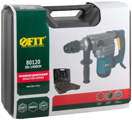 Перфоратор демонтажный 1400Вт 0-520об/мин 0-4100уд/мин 9Дж 2 режима SDS-MAX FIT 80120 фото 6