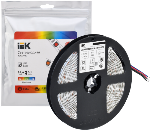 Лента светодиодная 5м LSR-5050RGB60-14,4-IP20-12В | код LSR2-3-060-20-3-05 | IEK фото 2
