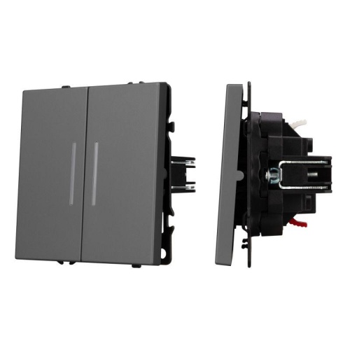 Механизм выключателя двухклавишный проходной LED SWT-NOBE-MKP2-SFPL-L-GR 230В 10А Arlight 054269