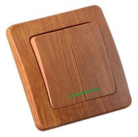 Выключатель двухклавишный скрытый с индикацией дуб 10А | код ВС10-352-05 | HEGEL