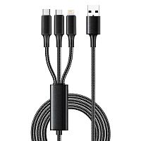 Кабель USB 3в1 Type-С (6A), Lightning (2,4A), micro USB (3A) 1,2м, в черной оплетке REXANT | код 18-7075 | REXANT
