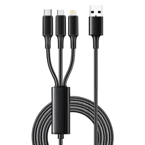 Кабель USB 3в1 Type-С (6A), Lightning (2,4A), micro USB (3A) 1,2м, в черной оплетке REXANT | код 18-7075 | REXANT