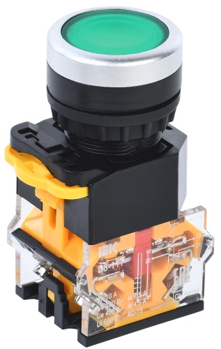 Кнопка управления D8-11T d=22мм 1з+1р с фиксацией зеленая | код BBT30-11T-3-21-K06 | IEK