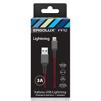 Кабель USB-Lightning ELX-CDC09-C43 3А 1.5м черн./красн. ткань зарядка+ПД коробка | код 15310 | Ergolux