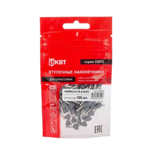 Наконечник штыревой втулочный изолированный НШВИ(2) 0.75-8 ЕВРО сер. КВТ 103244 фото 4