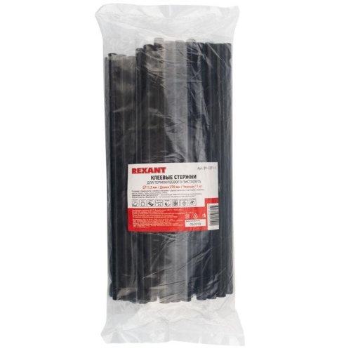 Стержни клеевые диаметр 11 мм, 270 мм, черные, 1 кг (пакет) | код 09-1271-1 | REXANT