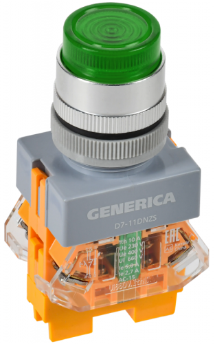 Кнопка D7-11DNZS d=22мм 1з+1р с подсв. и фикс. зел. GENERICA | код BBT50-11DNZS-3-11-K06-G | GENERICA by IEK