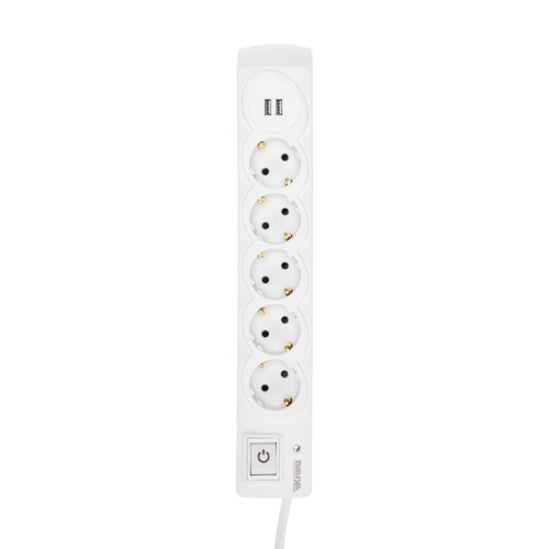 Фильтр сетевой 5 гнезд, 3м, 3х1,5мм?, с автовыкл, 2 USB, белый KRANZ | код 13-4700 | KRANZ