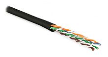 Кабель витая пара неэкранированная U/UTP категория 6 4 пары (24 AWG) многожильный (patсh) без разделителя LSZH нг(С)-HF черный, Hyperline UUTP4-C6-P24-NCR-IN-LSZH-BK-100 (100 м) | код 273526 | Hyperline