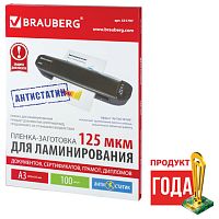 Пленки-заготовки для ламинирования АНТИСТАТИК БОЛЬШОГО ФОРМАТА А3, КОМПЛЕКТ 100 шт., 125 мкм, BRAUBERG | код 531797 | BRAUBERG