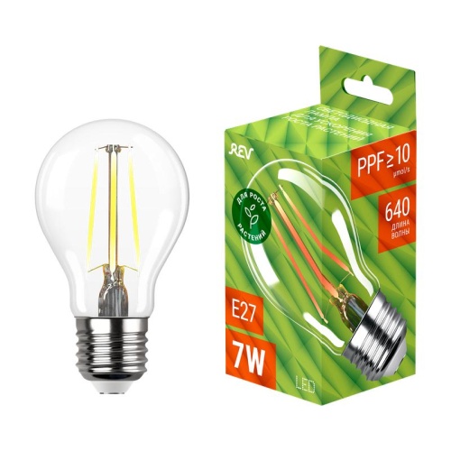 Лампа светодиодная филаментная Агро Филамент (FILAMENT) 7Вт A60 грушевидная E27 320град. для растений | код 32416 4 | REV