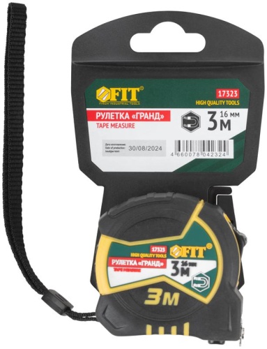 Рулетка Гранд 3мх16мм калибр. лента; нейлон. покрытие; магн. крючок; двойной стопор; прорезиненный корпус FIT 17323 фото 3