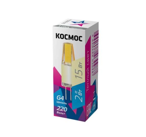 Лампа светодиодная 2Вт G4 3000К 220В Космос | код LksmLED2wJCG4220v30 | КОСМОС
