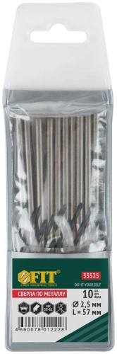 Сверла по металлу HSS черненые 2.5x57 мм (10 шт) | код 33525 | FIT фото 3 Сверла по металлу HSS черненые 2.5x57 мм (10 шт) | код 33525 | FIT фото 3