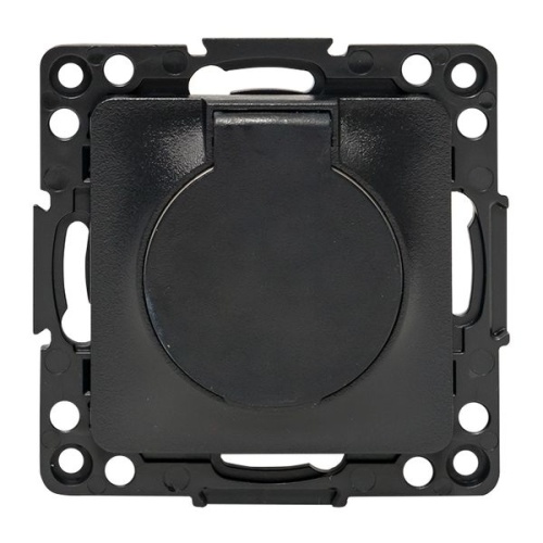 Стокгольм Механизм Розетки 1-местной с/з 16А черный с крышкой и защ, штор, IP44 PROxima | код EZR16-028-10-44 | EKF фото 2