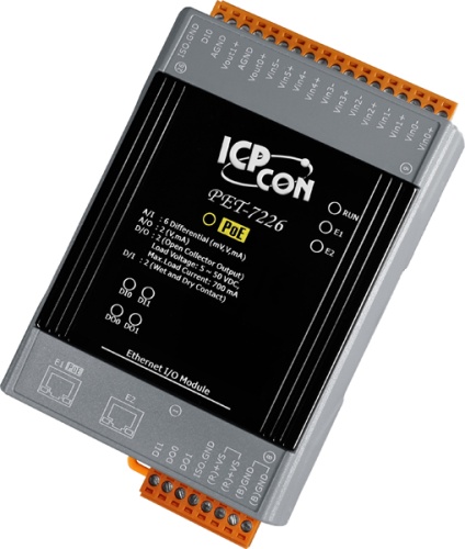 PET-7226 CR PoE Ethernet I/O Module with 2-port Ethernet Switch, with 6-ch AI, 2-ch AO, 2-ch DI, 2-ch DO (RoHS) | код 00-06100904 | ICP DAS