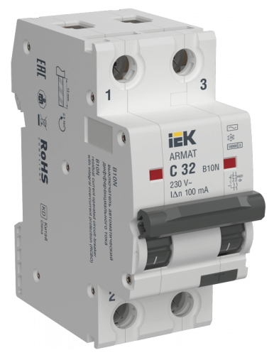 ARMAT АВДТ B10N 2P C32 100мА тип AC IEK | код AR-B10N-2-C032C100 | IEK