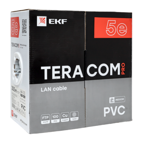 Кабель витая пара F/UTP кат.5E 4 пары 24 AWG solid PVC сер. TERACOM PRO | код TRP-5EFTP-04PVC-GY-IN3 | EKF фото 4