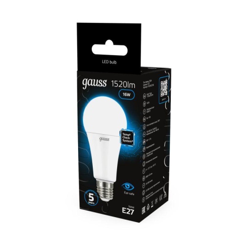 Лампа светодиодная Black 16Вт A60 6500К холод. бел. E27 1520лм | Код. 102502316 | Gauss фото 3